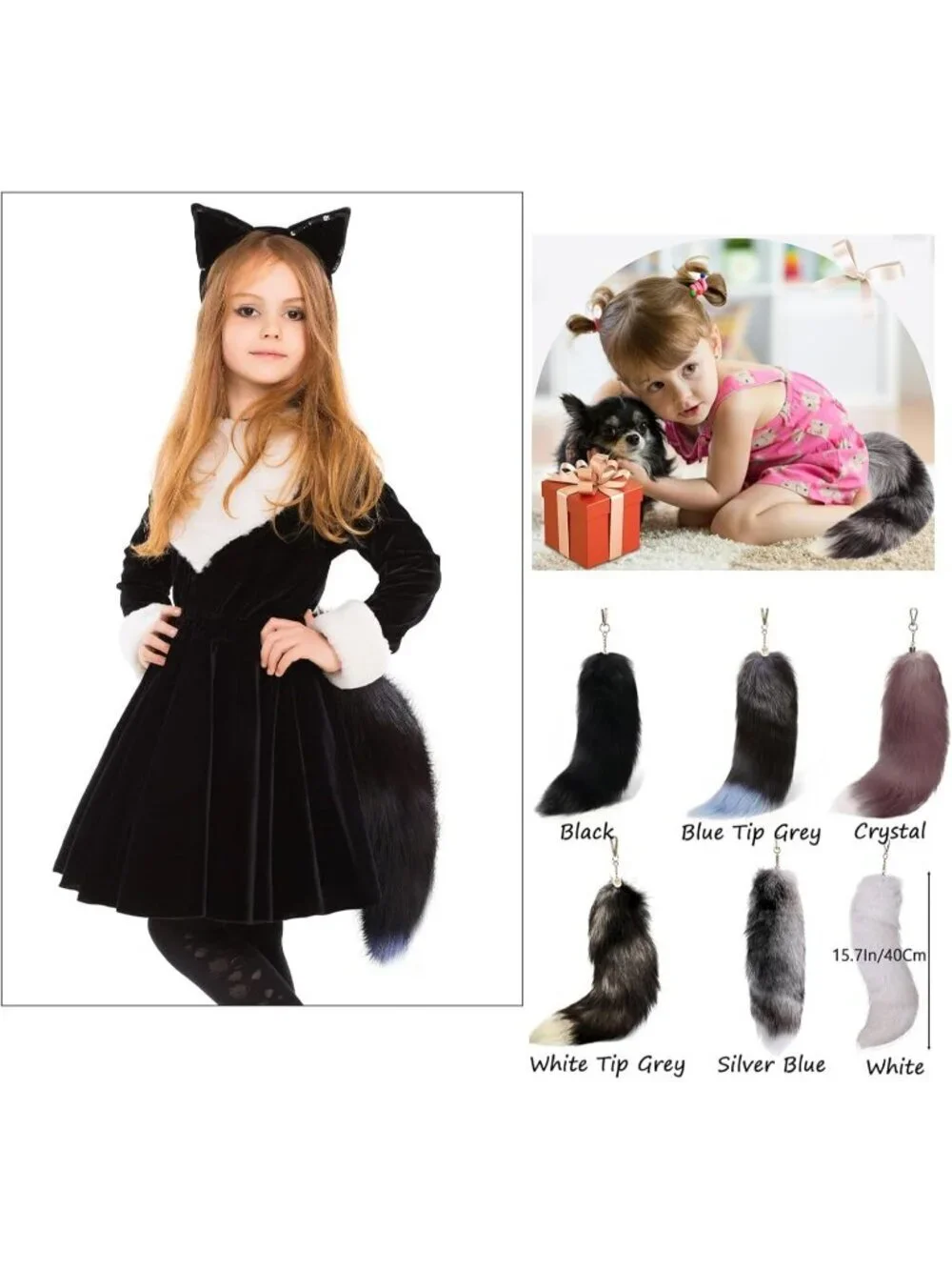 Women's White Pendant Cosplay Costume Halloween Furry Tails Keychain Handbag
